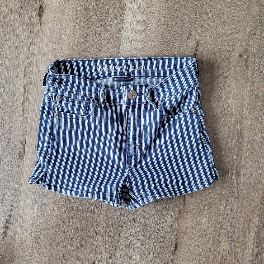 America Eagle Stretchy Hi-Rise Shorts Blue & White Stripes
